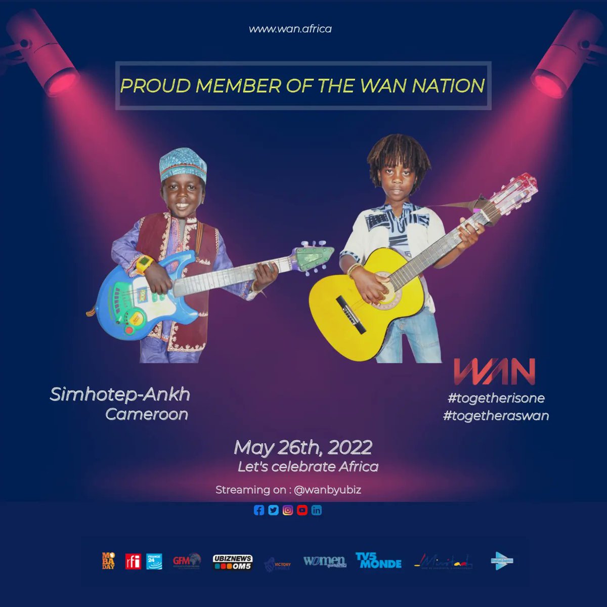 WANbyUbiz's tweet photo. Let's join Cheick Tidiane Seck, Annie Flore Batchiellilys, Simhotep-Ankh and Ayidissa for the WAN SHOW 2022 on May, 26th.
Be there ✌🏾✌️

#iamwan #togetherisone #togetheraswan #africa #diaspora #digitalevent #roundtables #sports #education #virtualconcert #tribute https://t.co/hQo8glZYia