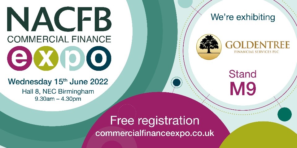 GoldentreeFS's tweet photo. Not long to go now!

We can't wait for the 2022 @NACFB  Commercial Finance Expo.

Come and see us at Stands M9 and M10 on Wednesday 15th June! https://t.co/irjkAEbNSU