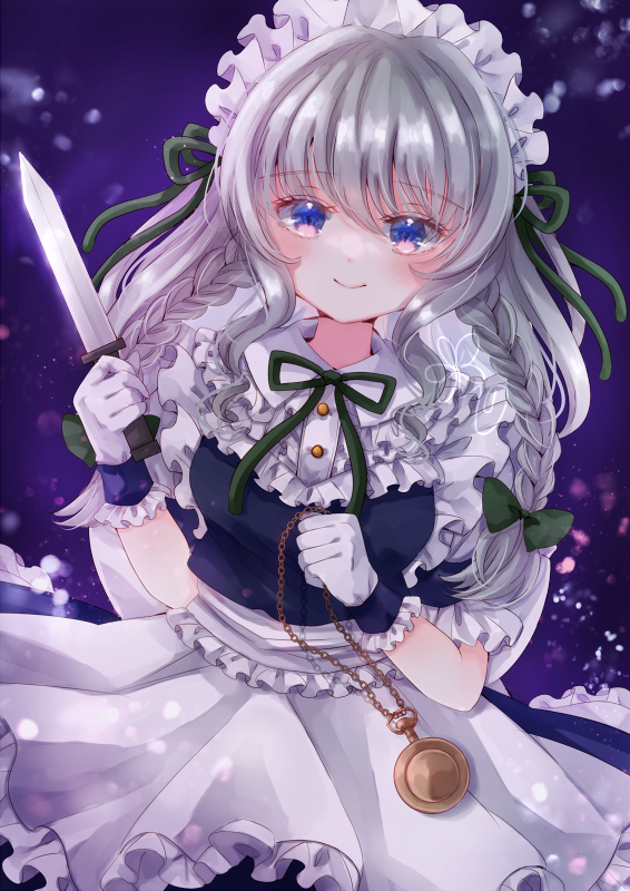 izayoi sakuya 1girl solo knife braid short sleeves twin braids maid headdress  illustration images