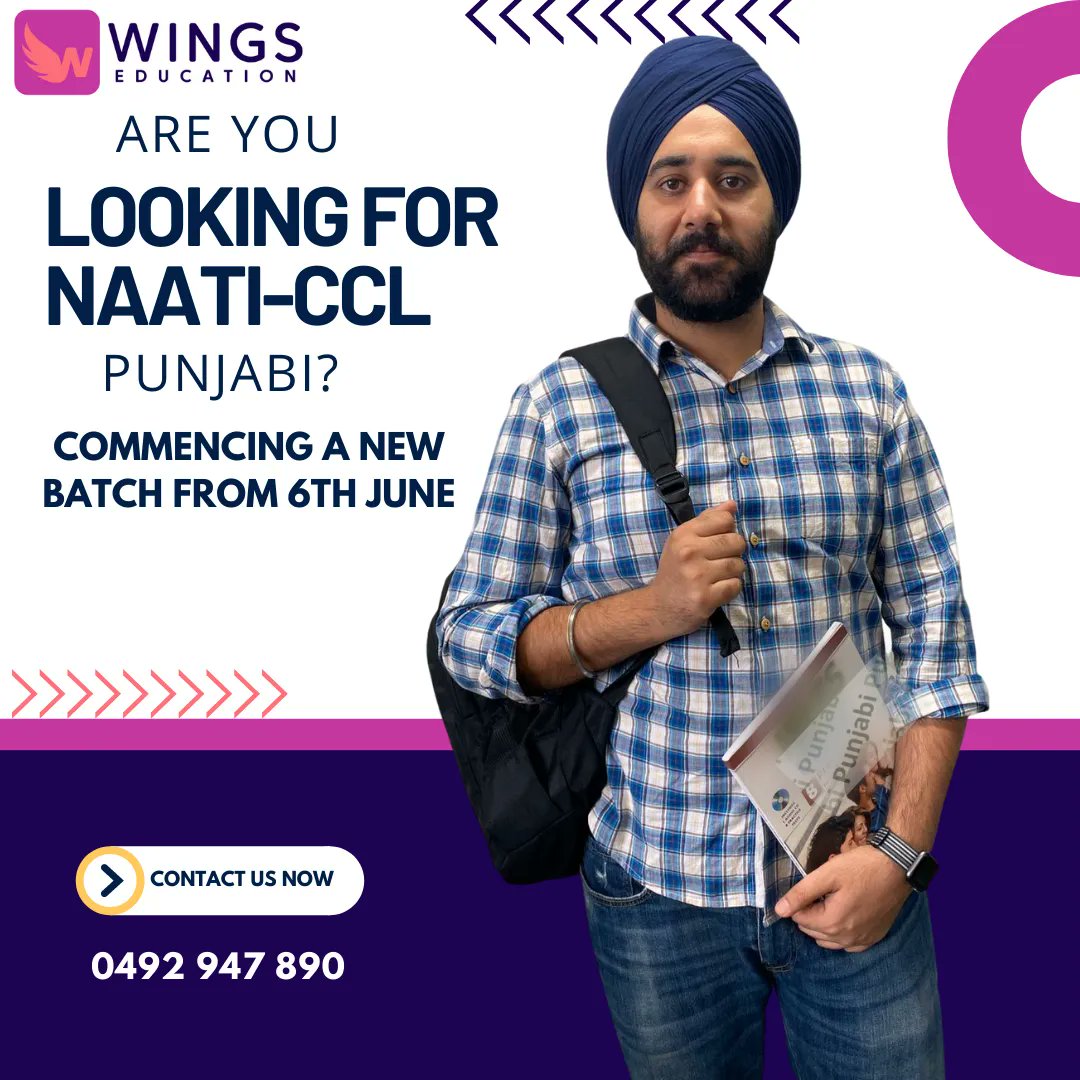 wingseduau's tweet photo. Are you looking for 5 extra points for your visa? Passing NAATI CCL would provide those extra 5 points for the visa. With our high success rate of NAATI CCL Punjabi and Hindi. #pte #ielts #naaticcl #australia #colombia #spanish #brisbane #internationalstudent #permanentresident https://t.co/HhD4VZLKYm