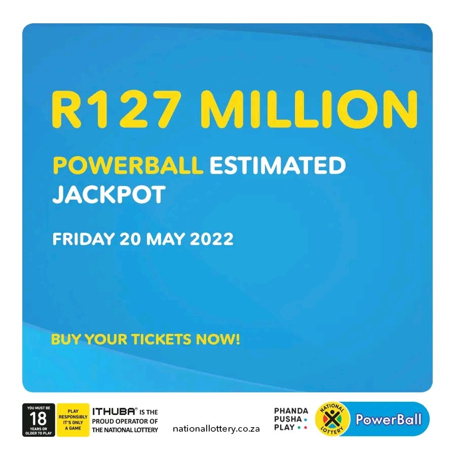 GomolemoLesabe's tweet photo. Another friday means another chance to win with #Powerball , but this time @sa_lottery is going BIGGER, with an estimated HUGE jackpot of #R127Million. Ska sala, BUY your tickets now in-store or online using the website https://t.co/ofIyMoEJPX 

Phanda Pusha Play https://t.co/oxaQ65DesO