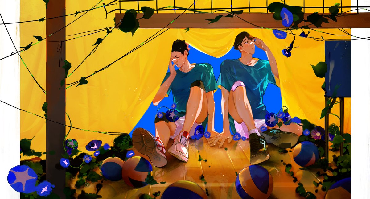 牵牛花的花语
是顽强永恒与爱
绽放在指尖的温度
是，夏

#及岩 #oiiwa #ハイキュー