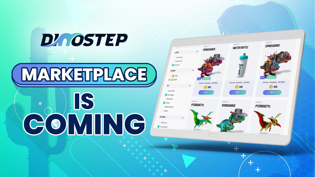 dinostepapp's tweet photo. 🔥 DINOSTEP MARKETPLACE IS COMING 

We are delighted to announce that DINOSTEP Marketplace will be launched at 2 PM UTC today.

In addition, we will hold the event DINO Eggs Presale with special offer 40% off at the same time.

🚀 Get ready and stay tuned for more exciting news! https://t.co/0bJhBsqEO0