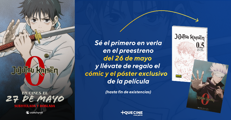 CineYelmo's tweet photo. ¡Sé el primero en disfrutar de #JujutsuKaisen el 26 de mayo en Cine Yelmo y consigue el CÓMIC y el PÓSTER EXCLUSIVO de la película! 😱🍿

🎟️ Compra YA tus entradas, ¡desde el 26 mayo en nuestros cines con +QUECINE!

⚠️ Oferta exclusiva hasta agotar existencias.