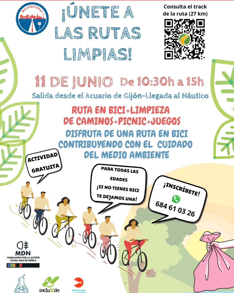 30diasenbici's tweet photo. #GIJÓN:
Rutas limpias de #BiciLab de @mardeniebla... una oportunidad para pedalear por el bien común.  Inscríbete GRATIS por WhatsApp al 684 610 326
#limpiaypedalea https://t.co/VnLQh08u5q
