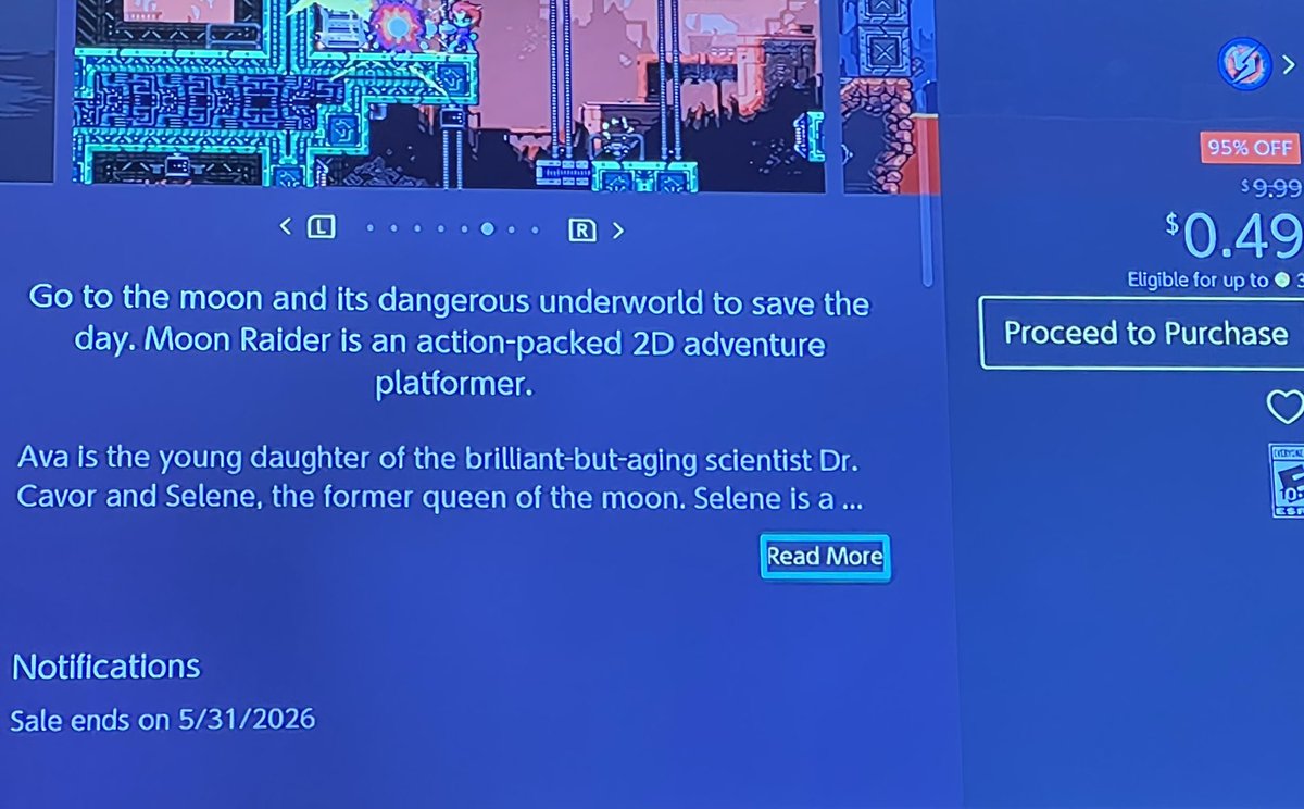 MrMegaManFan's tweet photo. If a sale doesnโt end until 2026, is it really a sale or just the regular price? #MoonRaider #eshop #Switch https://t.co/99JzKM6Mq3