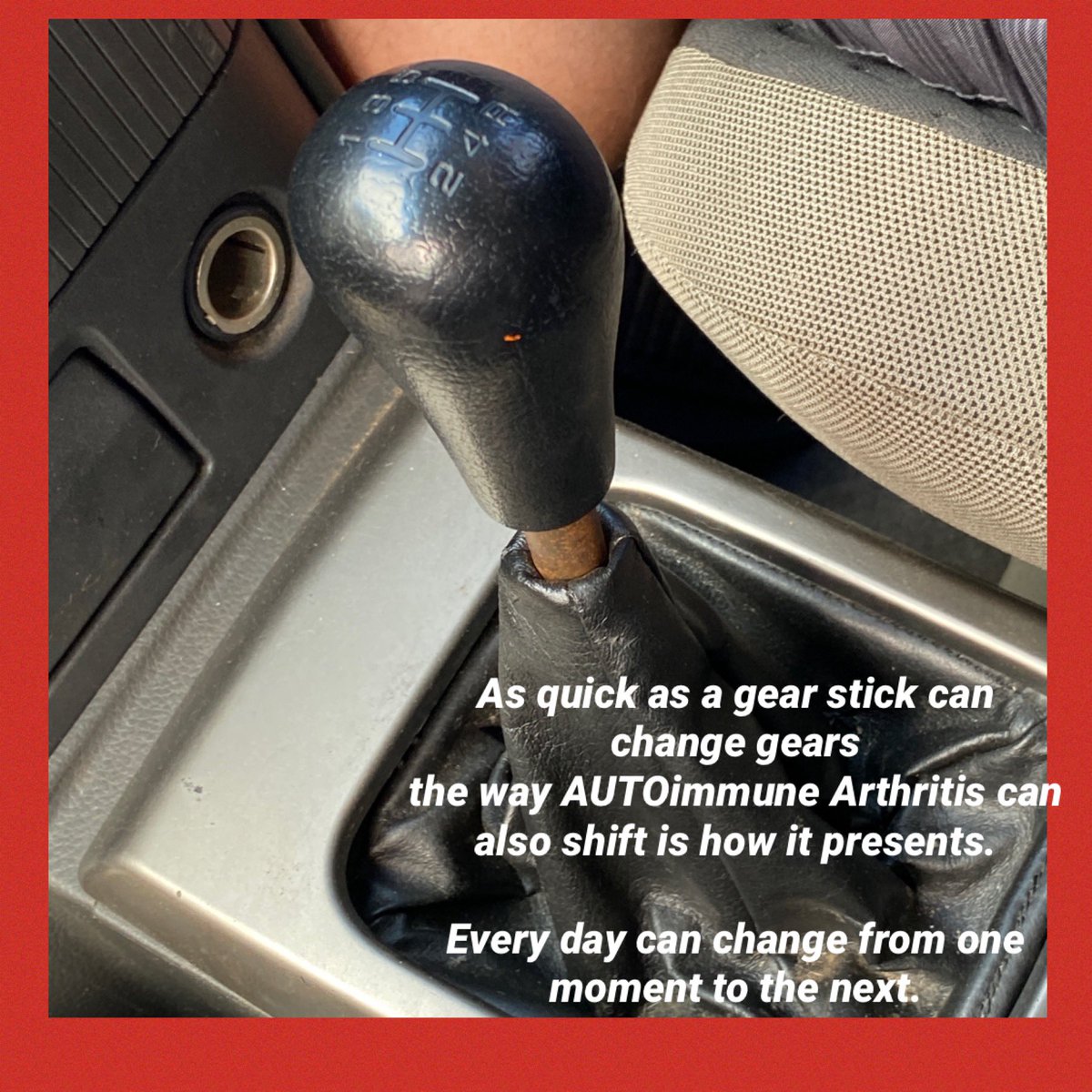 unitedadvocacy's tweet photo. #AiArthritisDay @AIArthritisDay @IFAiArthritis
As quick as a gear stick can change gears AUTOimmune Arthritis can also shift in how it presents.
Everyday can change from one moment to the next. #AUTOimmuneArthritis #AUTOinflammatoryArthritis https://t.co/Irdf2KZWRK