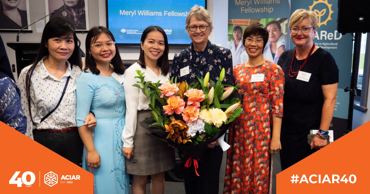 ACIARAustralia's tweet image. 🎓 Dr Meryl Williams (third from right) is an outstanding international researcher and former DG of WorldFish. An ACIAR fellowship named in her honour supports female agricultural researchers. bit.ly/3wqyTo6

#ACIAR40 

@GEAReDglobal