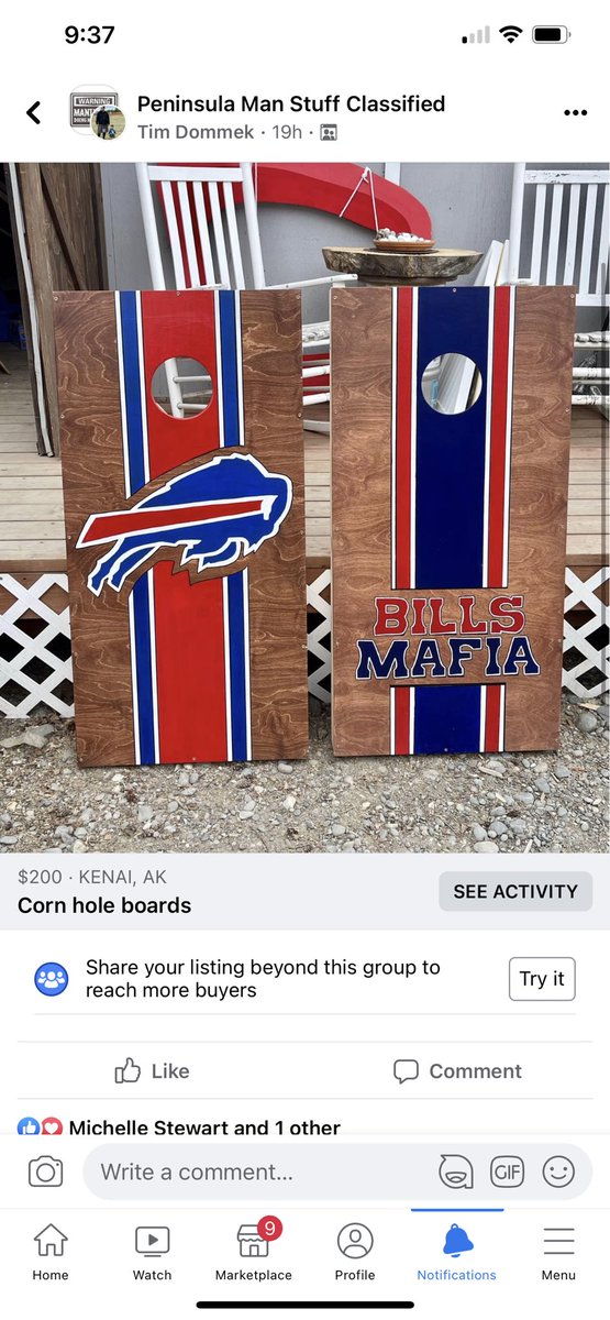 Timotheus50's tweet image. Any Bills fans out there? For sale $200 Kenai/K-Beach area. Hand painted with a polyurethane finish. Alaskan birch board, oiled pine base. Comes with eight tossing bags.