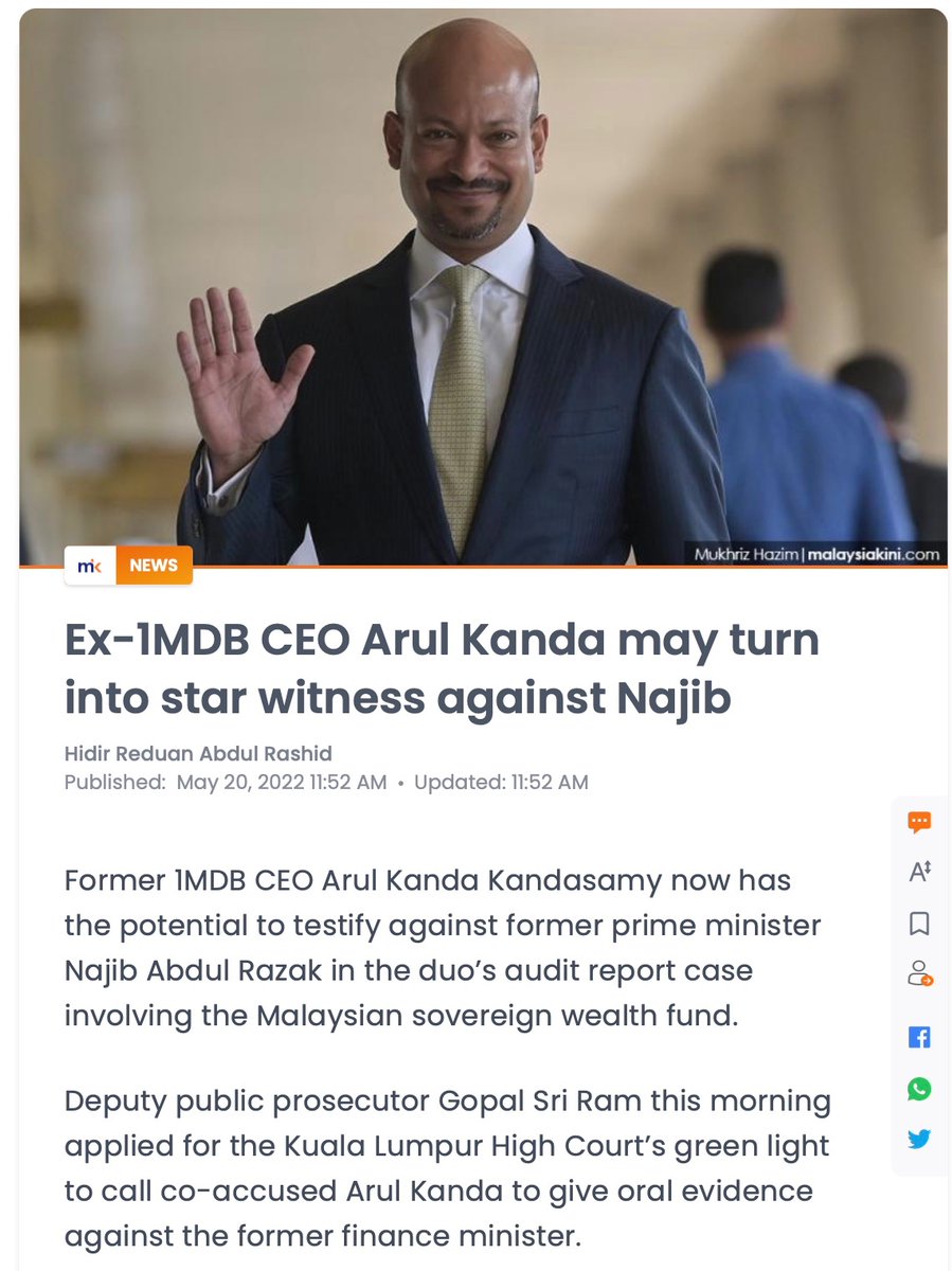 FreeMsian's tweet photo. Another guilty verdict for Najib Razak is looming. His fellow criminal Arul Kanda Kandasamy is throwing him under the bus in the 1MDB audit report tampering case. https://t.co/ktKj72mIX7