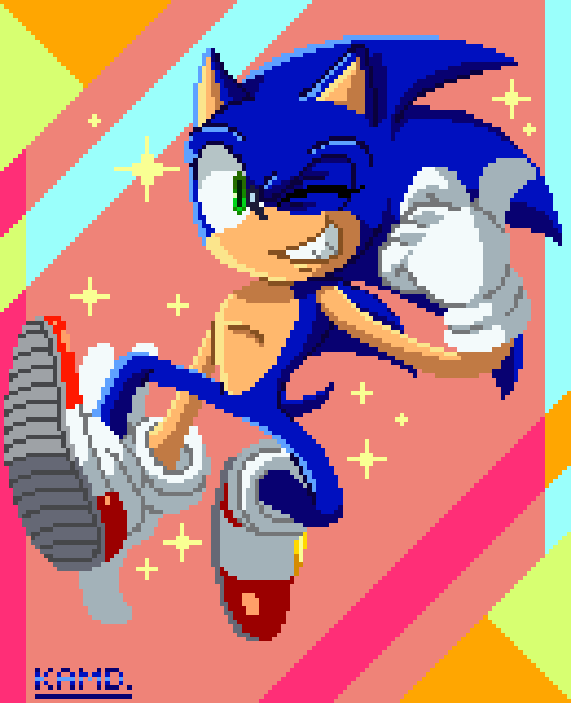 Dakadiar's tweet photo. @Cybrid101 I know it's late but, here it is! Challenge complete! #pixelart #SonicTheHedgehog #fanart https://t.co/rupF54oj1e