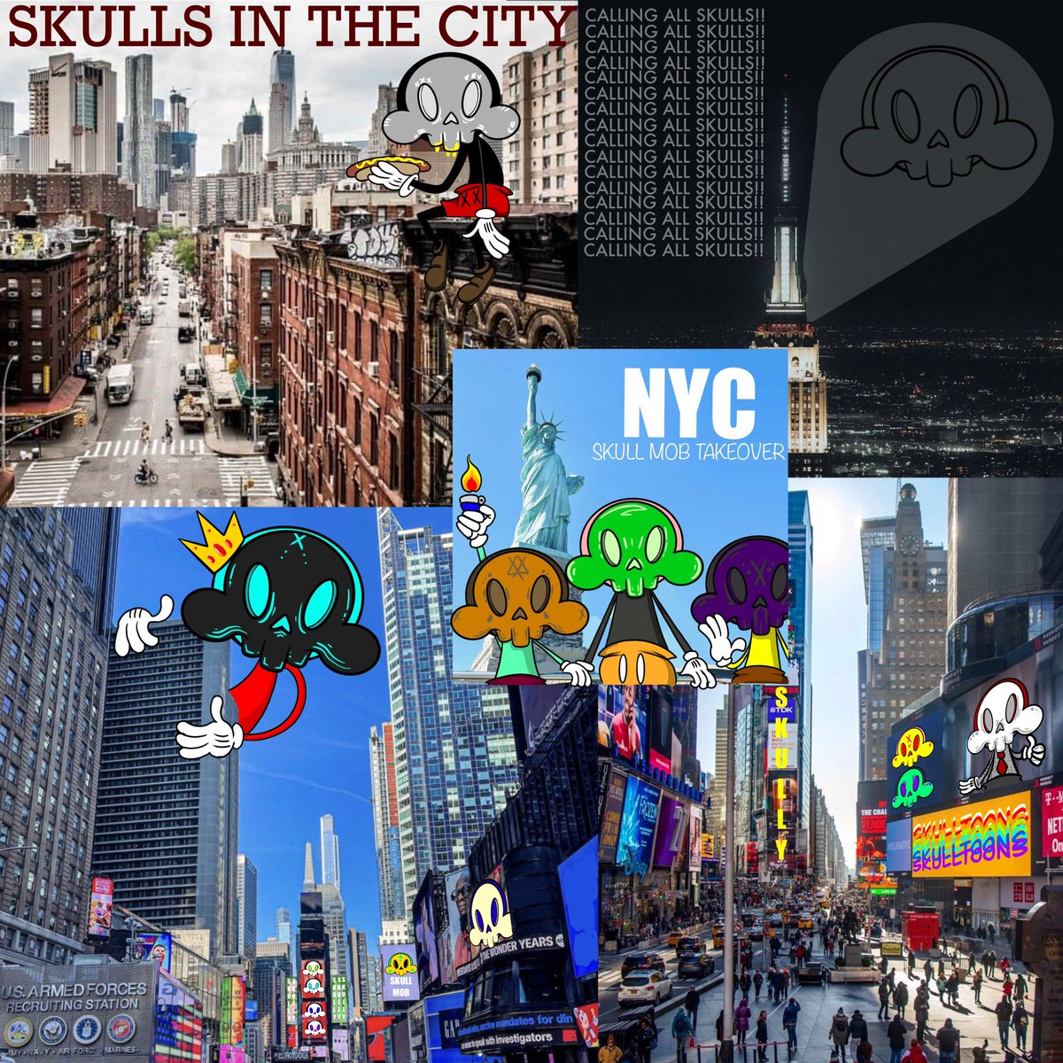 Skulls comin in hot NYC
<a href="/ArtistPlayhaus/">ARTIST PLAYHAUS</a> <a href="/SkulltoonsNFT/">SKULLTOONS</a> 
#skullyinthecity #artistplayhaus #skullworldnyc #skulltoons #skullmob #nyc #skulltakeover