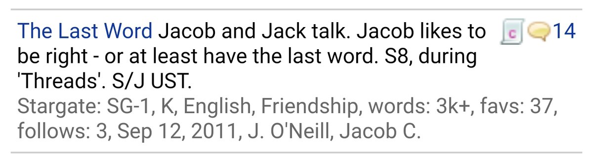 fic_sg's tweet photo. #JacobFest Fic Recommendation: "The Last Word" by Kedd. Rated K. 

https://t.co/ZoU8Bf5E2x https://t.co/RuDiNhYZVv