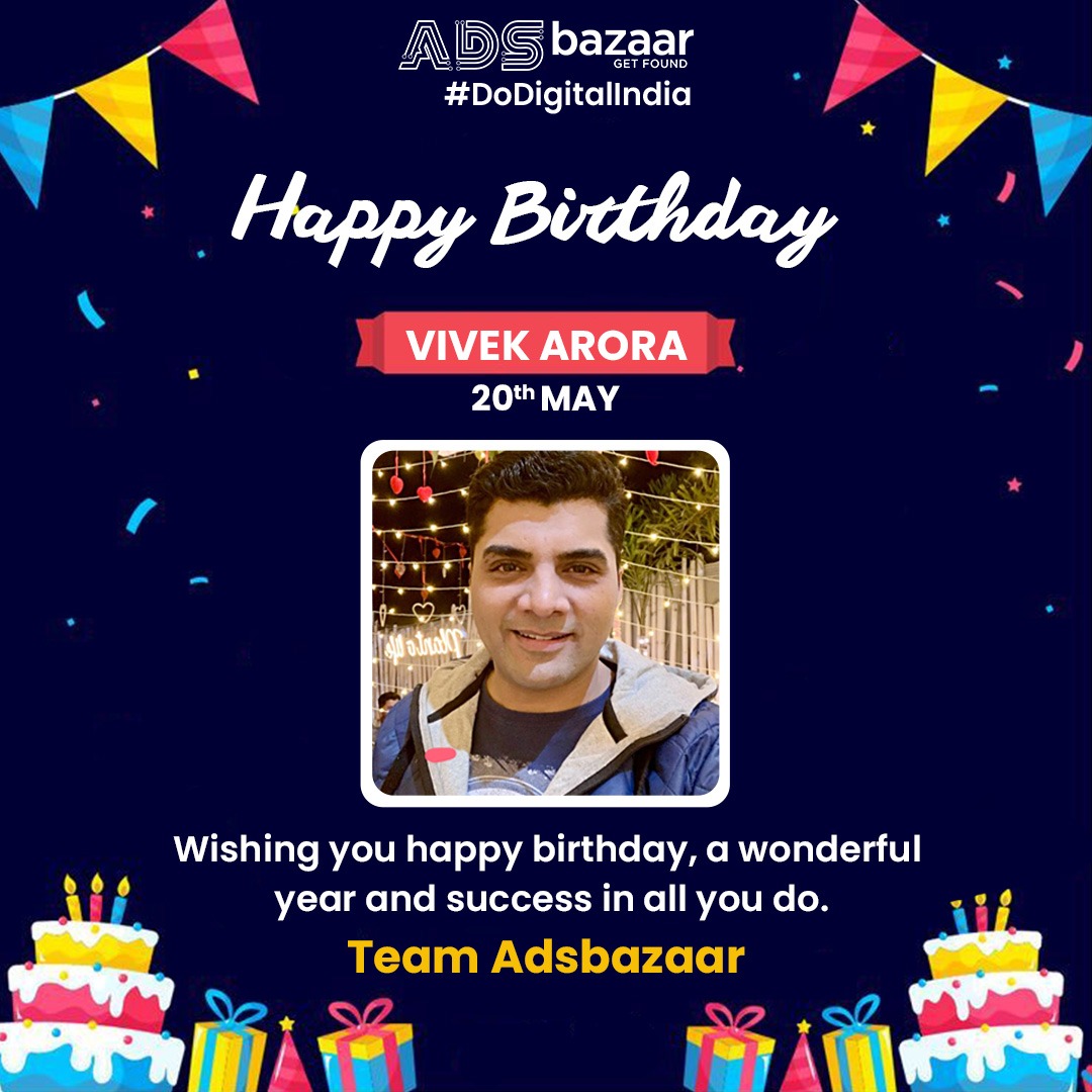 WeADSBazaar's tweet photo. Happy Birthday to our teammate Vivek Arora, who is constantly excelling in his position and try and give his best every day.

#Adsbazaar #DigitalMarketing #DigitalMarketingAgency #DigitalMarketingServices #BirthdayCelebration #EmployeesBirthday https://t.co/fr4Y8aIWZT