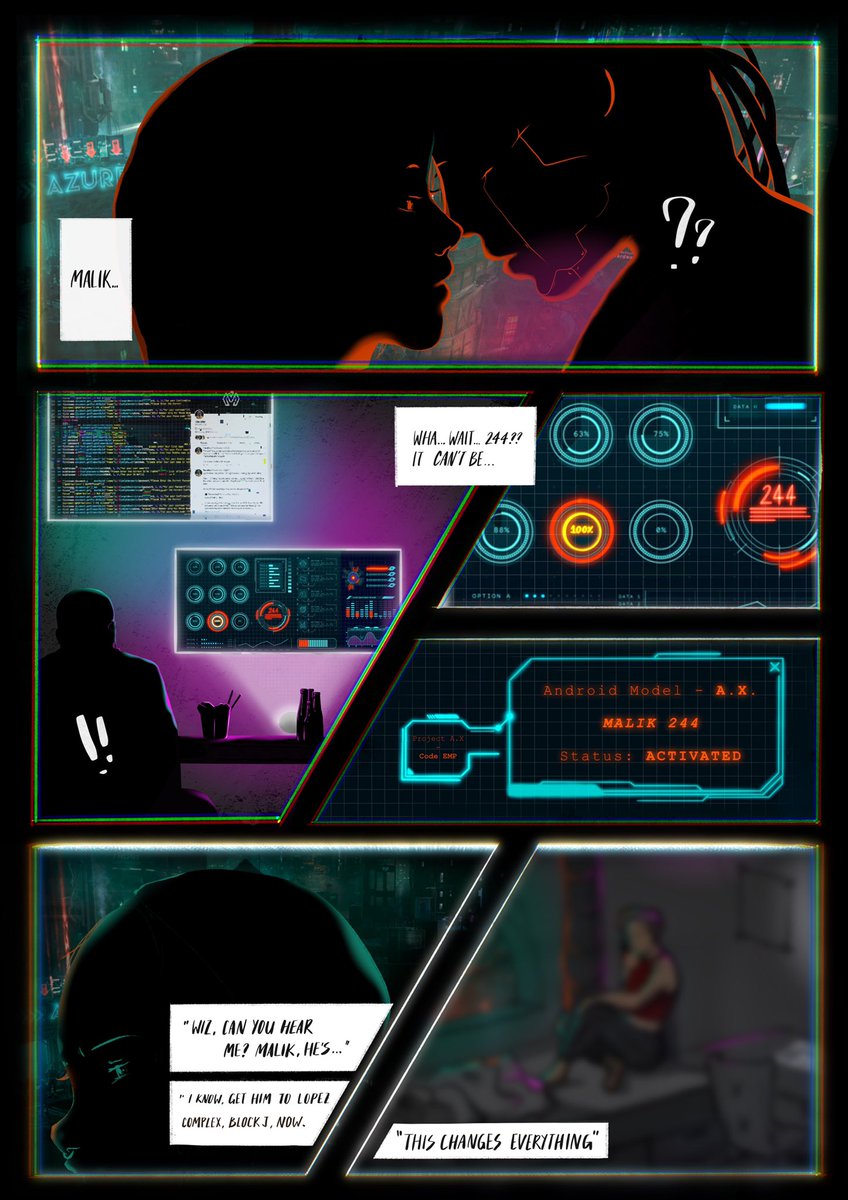Mya_NFT's tweet photo. GMV3! A little comic strip I drew up for the week 7 prompt - @malik_244 ‘s underlying code secretly installed in the android line by @TheWizniak was activated by @CosimaTrust ‘s kiss 🌹 

@mv3nft @themetav3rse @jmaze_eth @rpnickson https://t.co/mv3jH4niJS