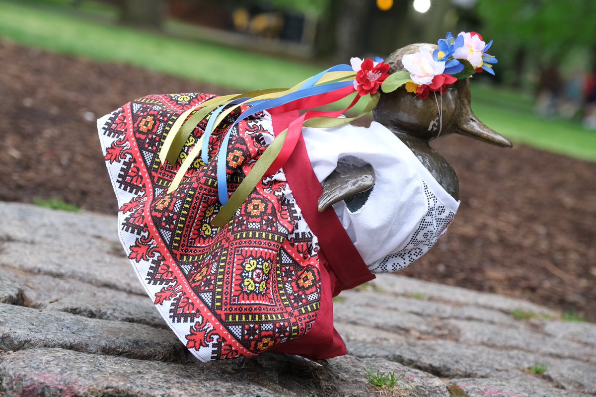 uccnorg's tweet photo. Thank you everyone, who helped and joined to celebrate World Vyshyvanka Day in #Boston today!

🦆 #MakeWayforDucklings Statue wore vyshyvankas for the very first time and it was absolutely spectacular 🎉 
Vyshyvankas for ducklings: Inna Boyko https://t.co/k37gVaO8tT