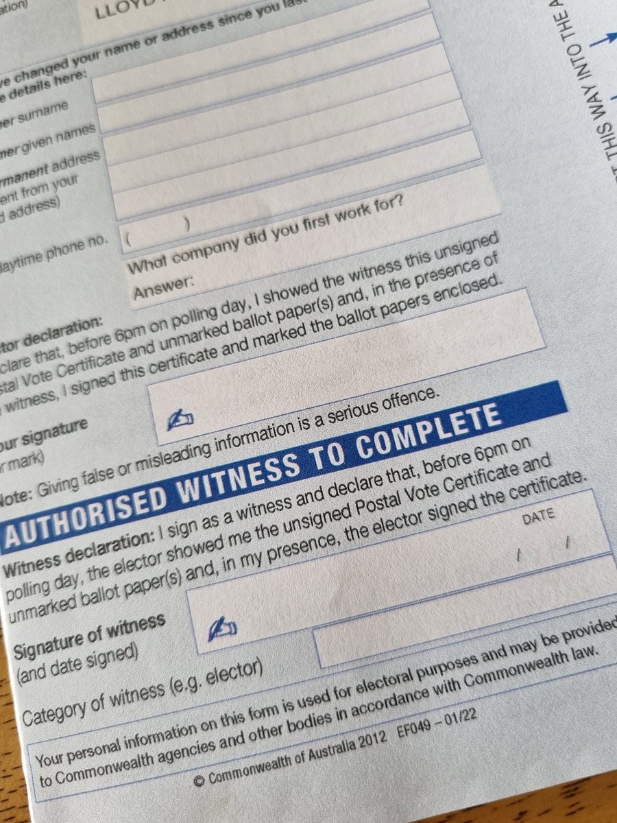 Sooo I think I found another flaw in the system. How do you find a witness for your vote if you live alone and have covid? Will my dogs paw print be acceptable? #AusVotes2022