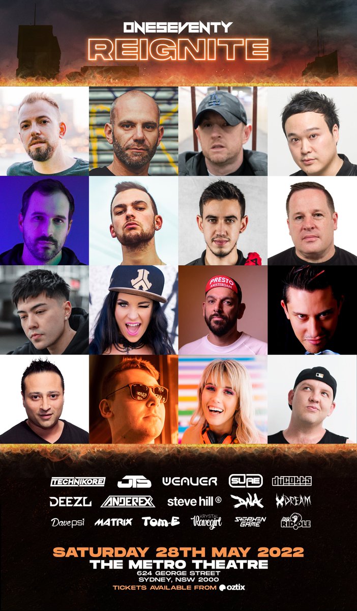 OneSeventy_au's tweet photo. 🔥🔥REIGNITE🔥🔥 edges ever closer! We have an all star lineup of Australian talent representing the sounds of happy hardcore and the harder styles, paired with concert style production at the legendary METRO THEATRE! Buy Tickets: https://t.co/RTVMVNR7rR https://t.co/UxD3ItMr7M