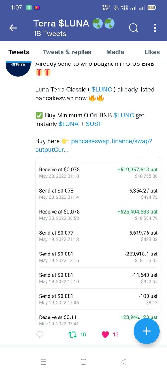 ape_royale's tweet photo. @LunaTerraV @TerraLunaCex #LUNA $LUNA $UST

terra1ncjg4a59x2pgvqy9qjyqprlj8lrwshm0wleht5

🙏🙏🙏🙏 https://t.co/bDuoI6BRX1