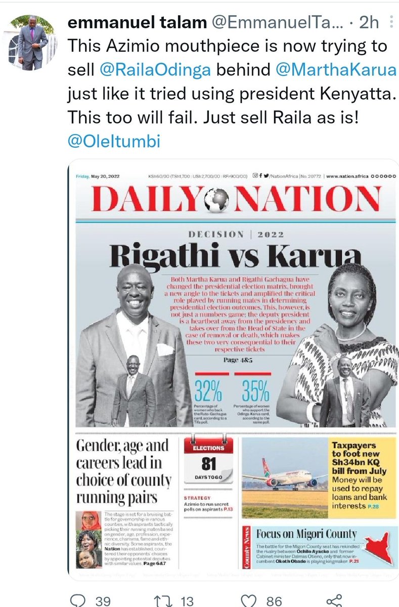 Why are they disowning their running mate? 
Poor Rigathi! Even tangatanga messaging folks now see him as a serious liability mlimani! #MamaAzimio #MwiziAuMkombozi