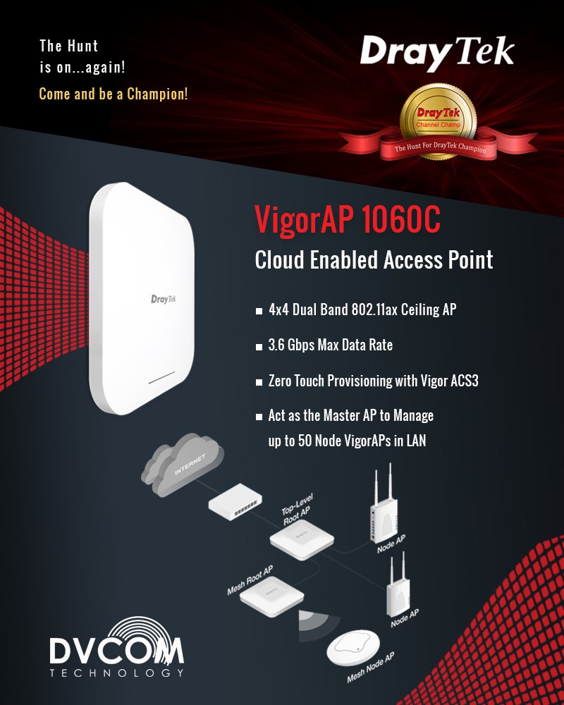 DvcomTechnology's tweet photo. Expand your wireless network with one of the most powerful wireless AP.

@DrayTek_HQ 

#draytek #accesspoint #wirelessnetworks #wireless #cloud #dvcom #network #channel #champ #partnerevent https://t.co/AhrcgKzlLS