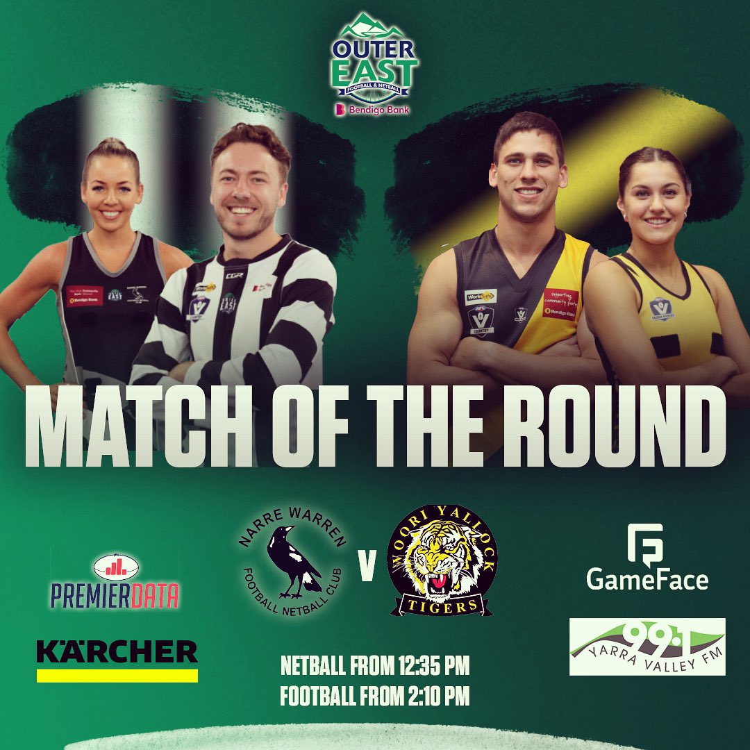 This weekends 'Match of the Round' will be between <a href="/NarreWarrenFNC/">Narre Warren FNC</a> and Woori Yallock Football Netball Club.

Tune into <a href="/YarraValleyFM/">Yarra Valley FM</a> from 1:30pm tomorrow to listen to the senior footy, while the livestream on our Facebook page will start at 12:35pm.

📰 bit.ly/39Cvcmi