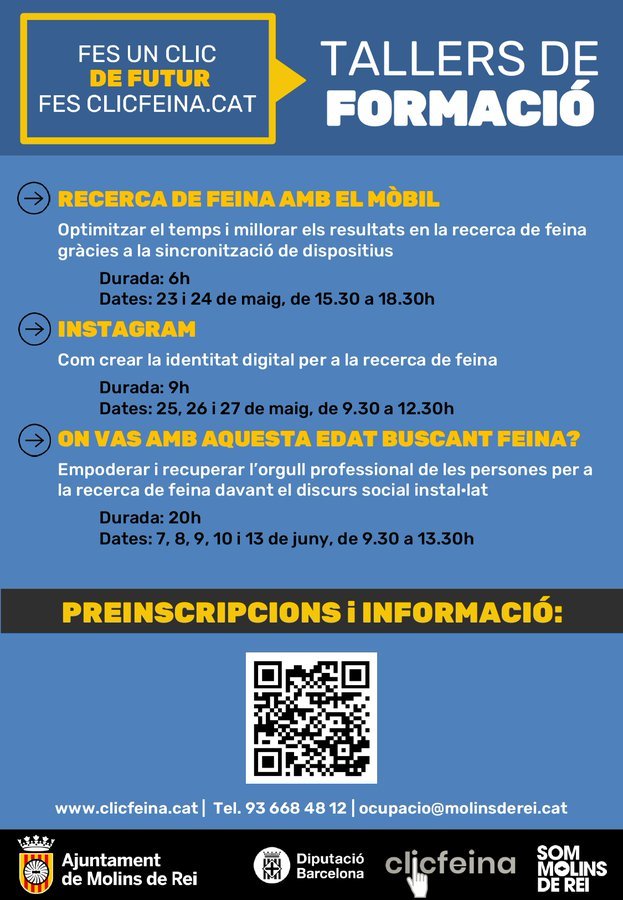 martaTICTAC's tweet photo. Últims dies per incriure's als tallers de formació de @AjMolinsdeRei  @Ocupacio_MdR a través de @FormacioDIBA 

https://t.co/M6xnqmMFu5 https://t.co/ODha3A9LpE