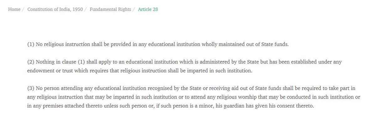 Answer of all these questions lies into 2 most dangerous articles of Indian constitution – Article 28 n 30Article 28 says:No religious education can be given in any govt or govt aided school.