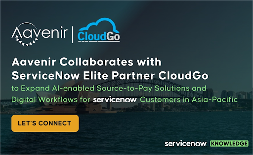 AavenirInfo's tweet photo. [PRESS RELEASE] Aavenir partners with @cloudgoservices to expand AI-enabled Source-to-Pay solutions &amp; Digital Workflows for @ServiceNow customers in Asia-Pacific
https://t.co/skPCwzJHb9 via @BusinessWire  
#know22 #Sydney #ServiceNow #sourcetopay #APAC #PressRelease #Partnership https://t.co/j1QxwdtwkO