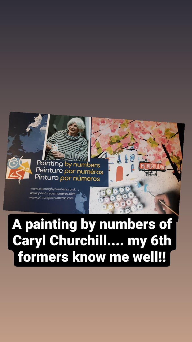 Caatheerrine's tweet photo. My students got me a painting by numbers of my favourite playwright #CarylChurchill . Wacky but great!!! https://t.co/Z81RHEv0um