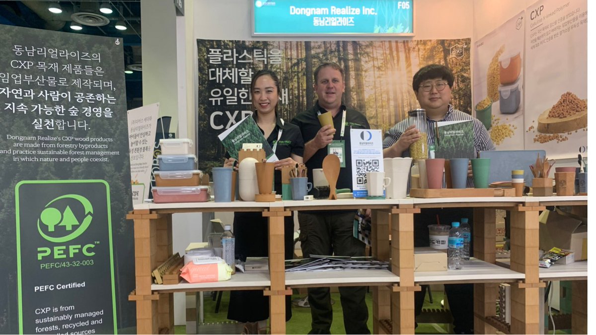 PEFCapac's tweet photo. We met a #PEFCcertified company - Dongnam Realize Ltd at the @WFCKorea and understood more their products which are made from non-toxic material containing 70% wood called CPX – Cellulose Crosslinked Polymer. Visit https://t.co/TsmSXEuI19 to learn more.
#PEFCinAsiaPacific https://t.co/SUeV8zmeXV