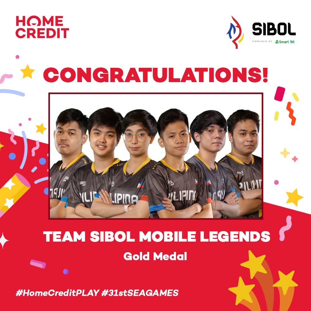 homecreditph's tweet photo. PILIPINAS LANG MALAKAS! 💪🏼

Congratulations sa team Sibol Mobile Legends: Bang Bang sa matagumpay na pagdepensa sa korona ng Pinas at makamit ang GOLD MEDAL! 🏆 #HomeCreditxSibol #HomeCreditPLAY https://t.co/IZKmMEcH8i