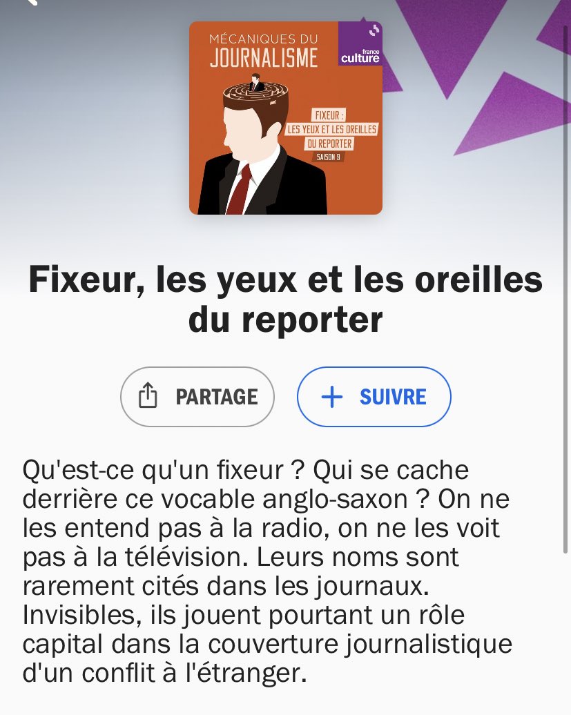 Les reportages que vous lisez, écoutez, regardez leurs doivent énormément. 

Les fixeurs.

4 épisodes événement de Mécaniques du journalisme, par <a href="/Lewko_A/">Lewko</a>, à réécouter ici en #podcast 🎙🎧👍

franceculture.fr/emissions/seri…