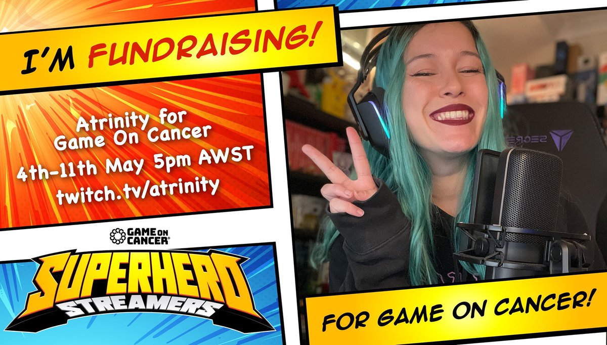GameOn_Cancer's tweet photo. Another AMAZING #SuperheroStreamer to shout out is @_Atrinity who hit her target of $600! Thank you so much for everything you've done ๐ Catch the campaign here: https://t.co/mFpLWDsmGf https://t.co/qs4EWInnMl
