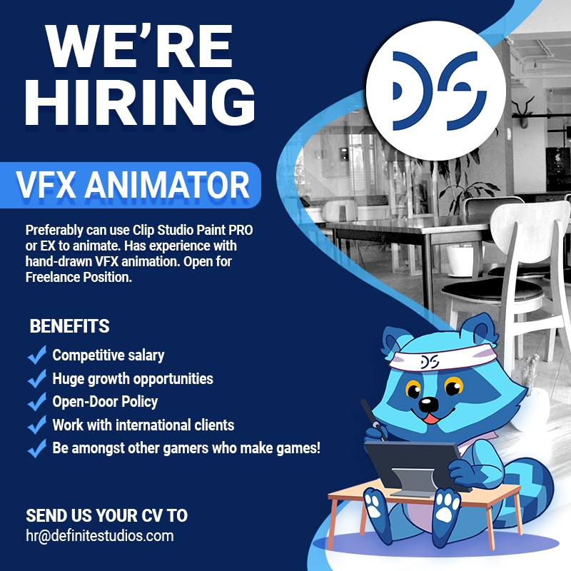 definitestudios's tweet photo. Definite Studios is looking for talented Animators to join our team!
Be amongst other gamers who make games!
Send your resume and portfolio to: hr@definitestudios.com
#DefiniteStudios #Definitelyhiring
#LifeAtDefinite #Hiring #VFXAnimator #KeyAnimator https://t.co/H7BniMkl5a