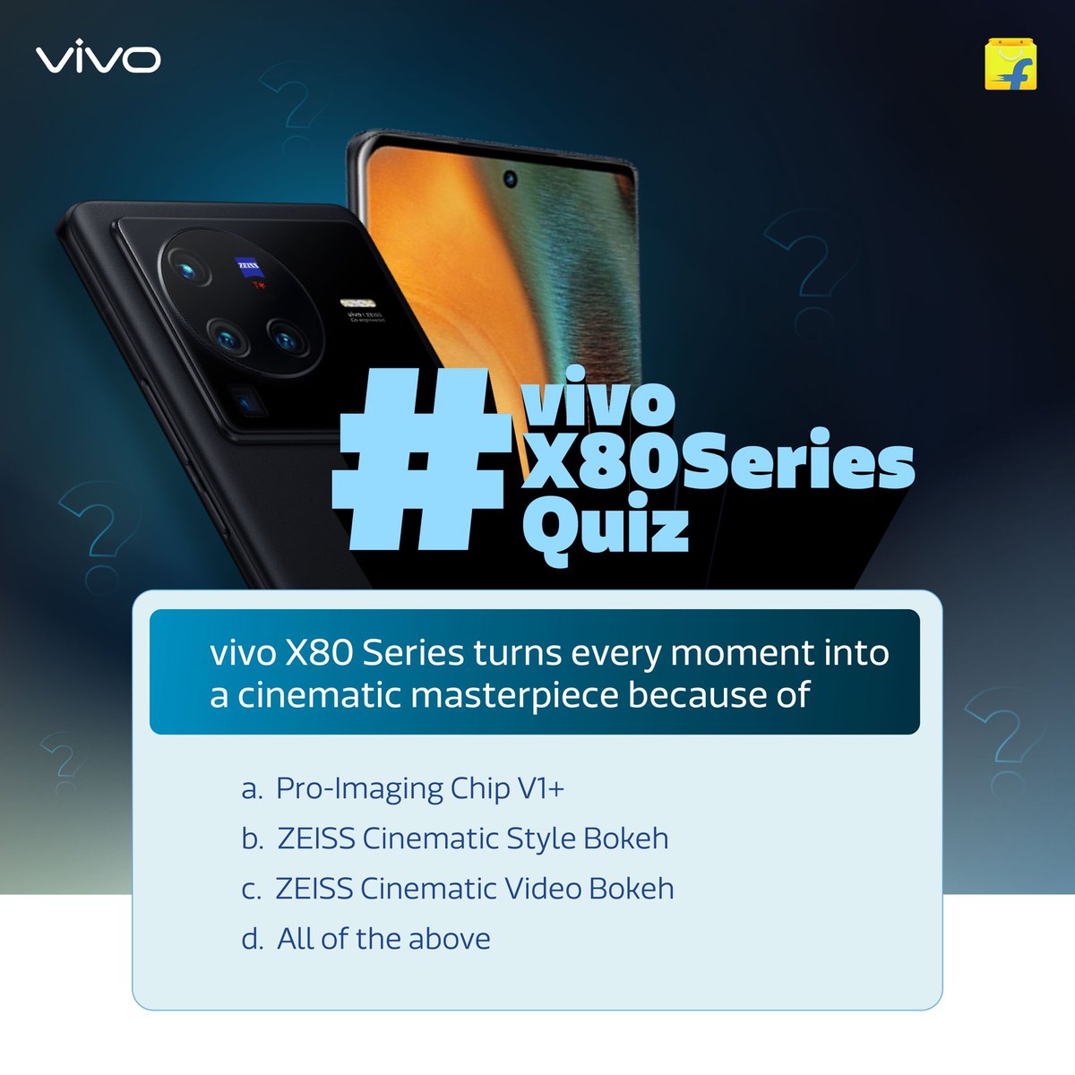 Flipkart's tweet image. Get commenting to capture the best moments with the best 🤳🏻
Don’t forget to tag @Flipkart @vivo_India and use the hashtag #vivoX80Series to stand a chance to win vivo X80. T&amp;amp;C: bit.ly/3lqI1my