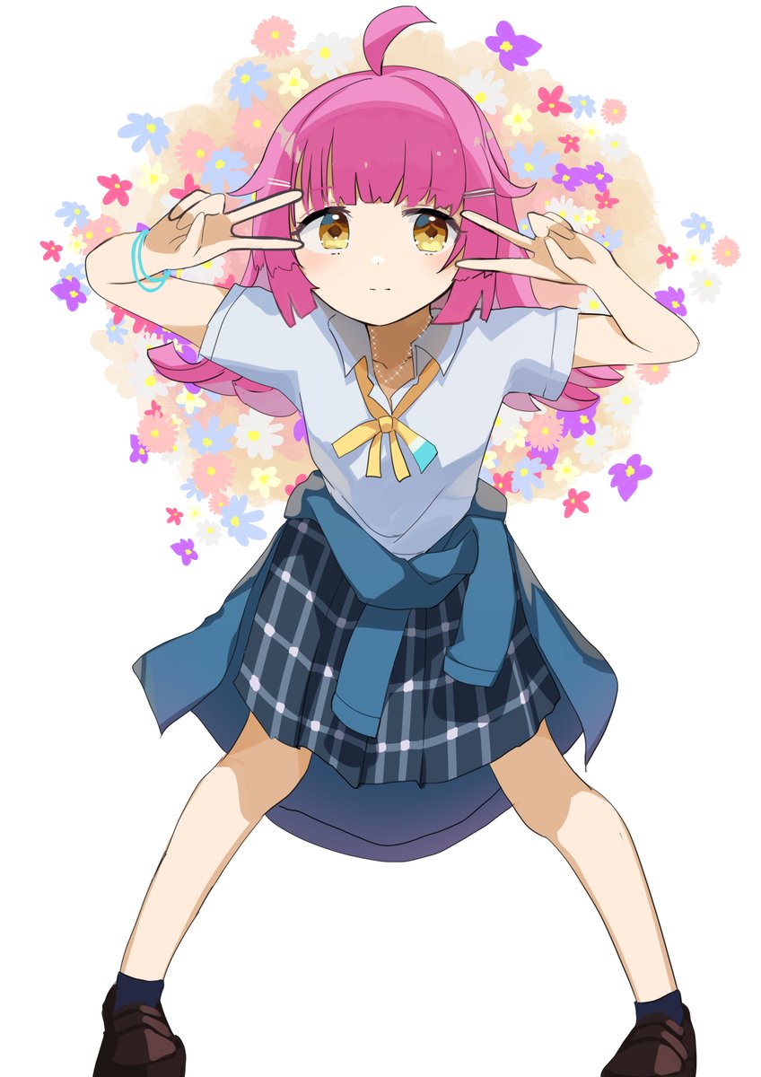 tennouji rina 1girl pink hair clothes around waist solo nijigasaki academy school uniform skirt yellow eyes  illustration images