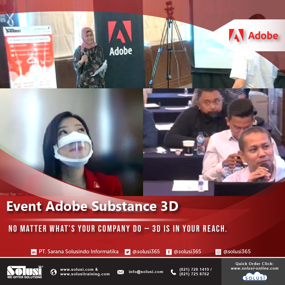 Rekap Event Adobe Substance 3D 'No Matter What’s Your Company Do – 3D Is In Your Reach' yang dilaksanakan pada Kamis, 19 Mei 2022. 

Untuk Informasi mengenai produk, saran atau pertanyaan bisa menghubungi kami di telemarketing@solusi.com  

#AdobeSubstance3D  #design #Solusi