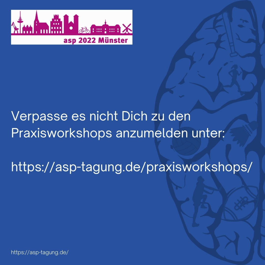 2022asp's tweet photo. 4 weitere hochinteressante Praxisworkshops werden am Freitag, dem 17.06.22 angeboten. Diese liefern sicherlich gute Gesprächsthemen für das Conference Dinner.
#Praxisworkshop #aspmuenster #asp2022 #sportpsychologie https://t.co/DNbgyLc6Xj