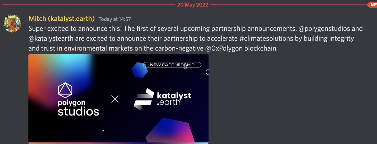 wendogi's tweet photo. Huuuuge alpha dropping in the @KatalystEarth discord with @polygonstudios partnership! #ReFi and #NFT fam, don't sleep on this. https://t.co/WoURvqnoqA