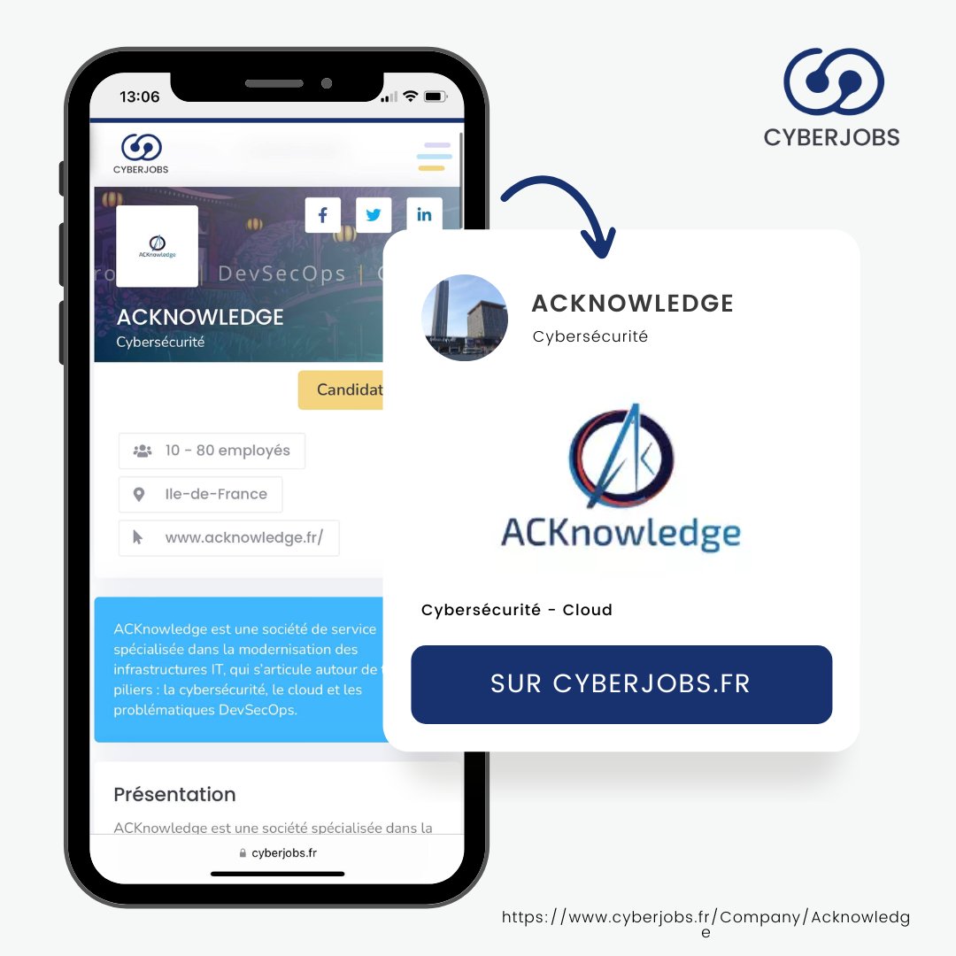 (Re)découvrez Acknowledge, une société de service spécialisée dans la modernisation des infrastructures IT, qui s’articule autour de trois piliers : la cybersécurité, le cloud et les problématiques DevSecOps. ⚡️ 
En savoir plus sur ACKnowledge👉 cyberjobs.fr/Company/Acknow… #cyber