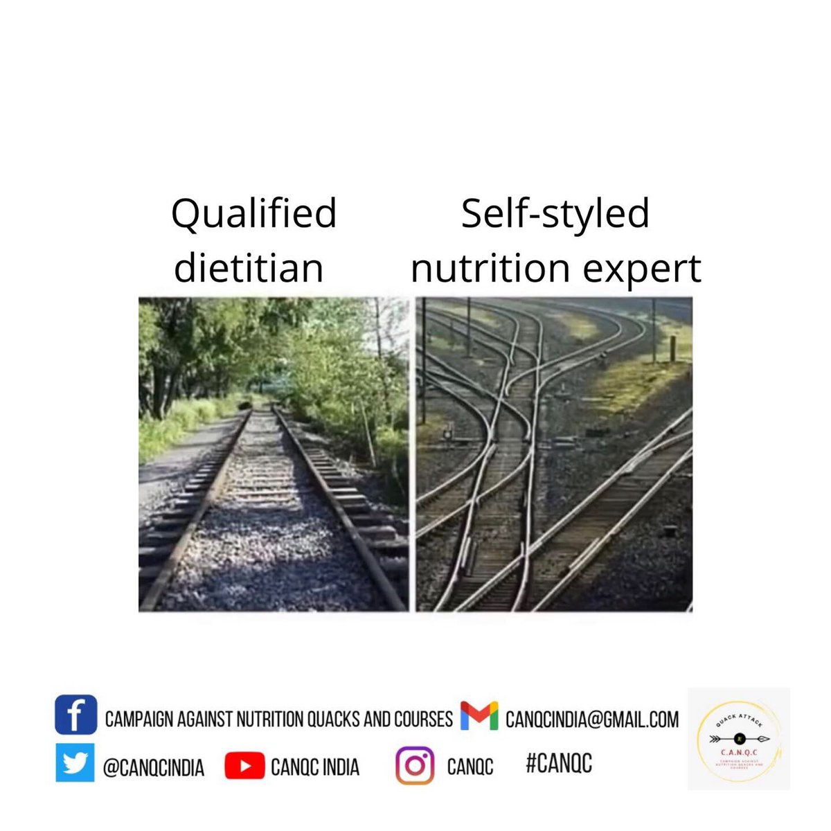 CANQCINDIA's tweet photo. Wd a #qualified #dietitian #nutritionist ur path to #optimum #health will n #linear & #sustainable
Wd a #self-styled #nutrition expert ur path will b #experimental & #confusing.
Choose wisely
#JaagoGrahakJagao
#YourHealthInYourHands
#BewareOfQuackery
Consult a professionally https://t.co/Dbfqacixzg