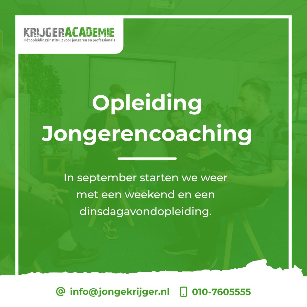 In september starten we weer met een weekend en een dinsdagavondopleiding. Wil je eerst wat meer informatie? Neem contact met ons op of bekijk onze website!

📩 krijgeracademie@jongekrijger.nl
🌐 jongekrijger.com/opleiding-jong…