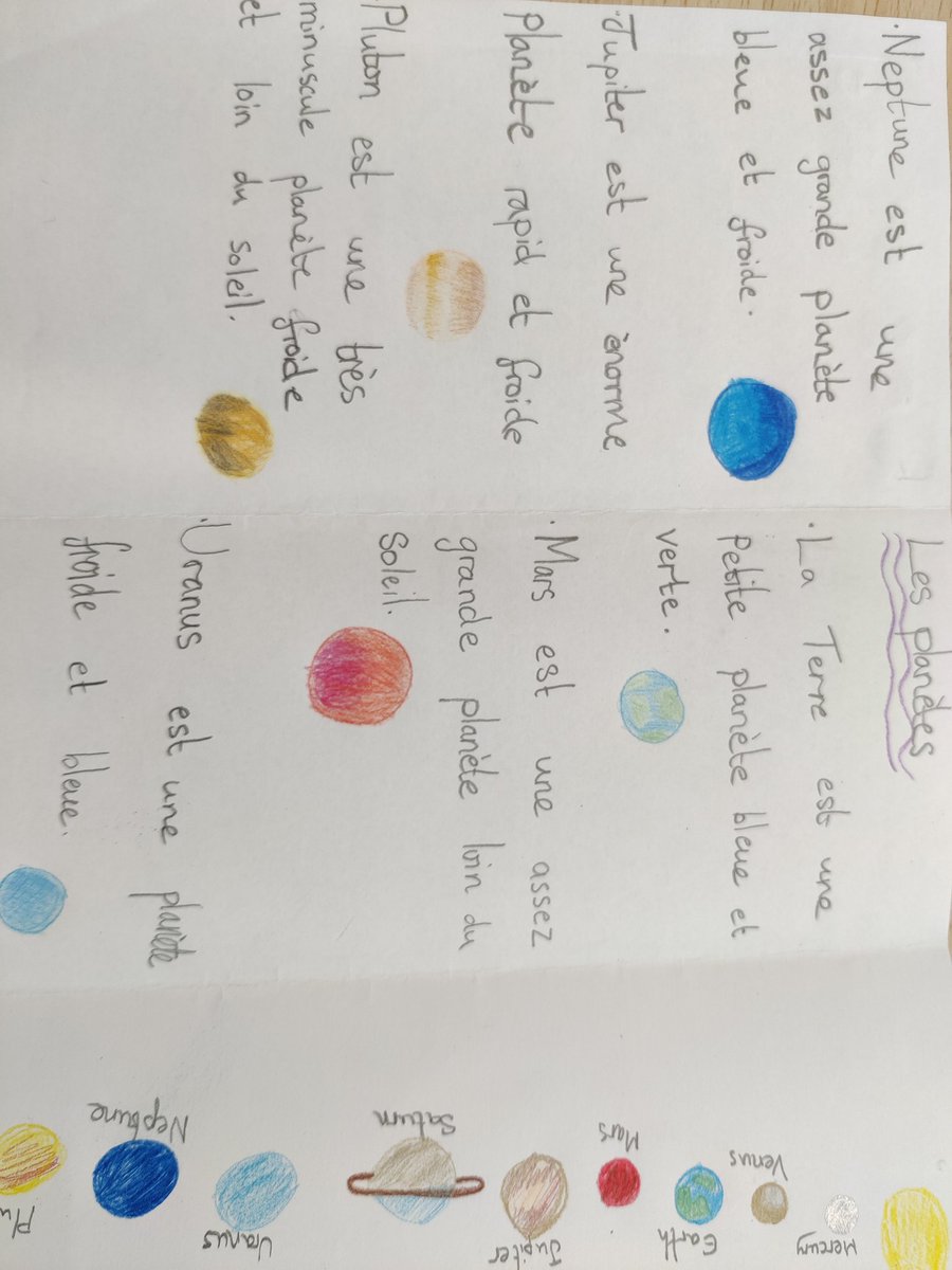 HartlandMfl's tweet photo. Year 5 French have been learning about adjective agreement and word order by describing planets. They made some great factsheets to demonstrate their learning 🇫🇷🌍 @HartlandIntl #mfl https://t.co/p8rKocdMRa