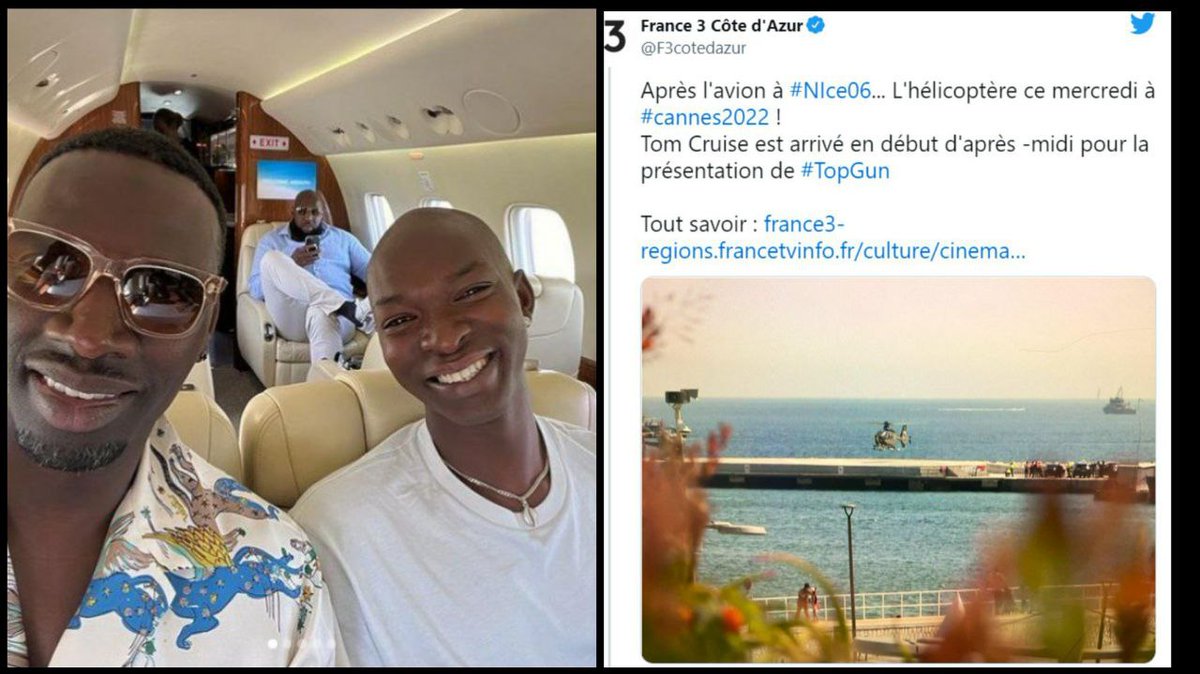 GilbertCollard's tweet photo. Omar Sy arrive au festival de #Cannes en jet privé, Tom Cruise arrive en hélicoptère : les écolos bobo en plein travail de protection planétaire !
#Cannes2022 
Src : Fr3 et OmarSy https://t.co/9dl46wnvkc