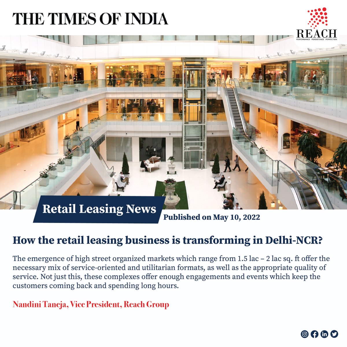 Reachprogroup's tweet photo. How the need for high-end #retail spaces in Delhi-NCR is increasing as #consumers return to real shopping venues?

Read More: https://t.co/f6XUa5XKVU 

#mediacoverage #shoppermarketing #shoppingcomplex #TOI #retail #consumerinsights #consumerbehavior #investment #shoppingcenter https://t.co/ZPHgmxAvFp