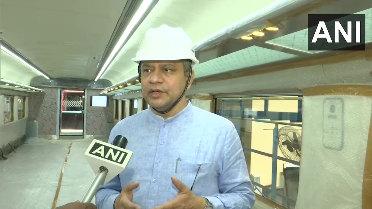 ANI's tweet image. Railway minister Ashwini Vaishnaw visits Integral Coach Factory, Chennai to witness the manufacturing of Vande Bharat train coaches

"75 trains will be produced before Aug 15, 2023. The latest version of the train coaches will be an upgrade over the previous version," he says.