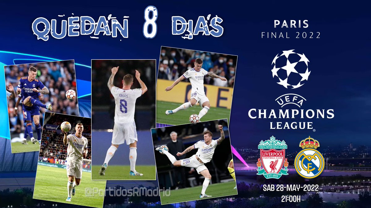 PartidosRMadrid's tweet photo. ⏳QUEDAN 8⃣ DÍAS⌛️
#APorLa14 #Champions #HalaMadrid #RealMadrid #FinalParis https://t.co/J7mnUDxNBr