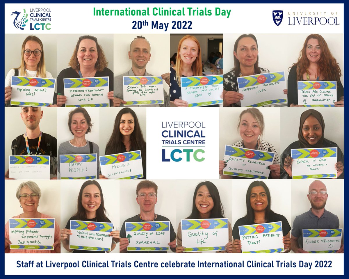 livuni_LCTC's tweet photo. Happy #ICTD2022!
Thanks to public &amp; patient contributors, amazing Chief Investigators &amp; dedicated site teams who make trials possible 
LCTC is proud to be part of @UKCTUNetwork  
 #clinicaltrialsday
@UKTMN 
@LivHPartners 
@MRCNIHRTMRP
@NIHRResearch
@NIHRTakePart
@ECMC_UK
@LivUni https://t.co/FhBeCW4Xoe