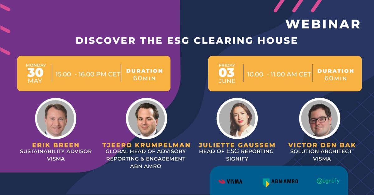 SureSyncbyVisma's tweet photo. ABN AMRO, Signify and Visma invite you to join their upcoming webinar and learn more about this market-led, collective solution that enables the standardized exchange of all sustainability metrics 👉 https://t.co/VqR9WgbxPX #esgdata #visma #sustainability #webinar https://t.co/tIYeMJXobz